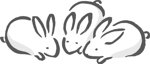 3羽の子うさぎが仲良く寄り添うかわいいイラスト（背景透過PNG）