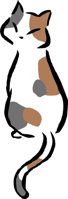 横向きに座る三毛猫（背景透過PNG）