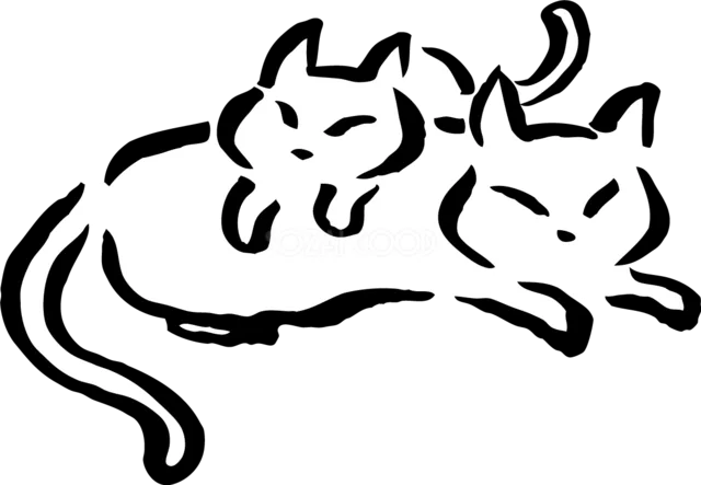 寄り添って眠る白猫2匹（背景透過PNG）