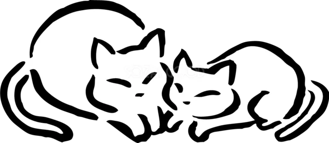 顔を寄せて丸く眠る白猫2匹のかわいいイラスト（背景透過PNG）