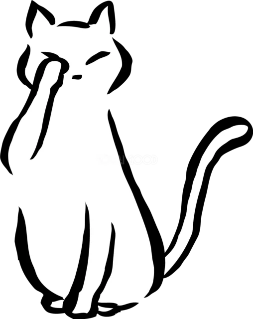 前足で顔を洗う白猫のかわいいイラスト（背景透過PNG）