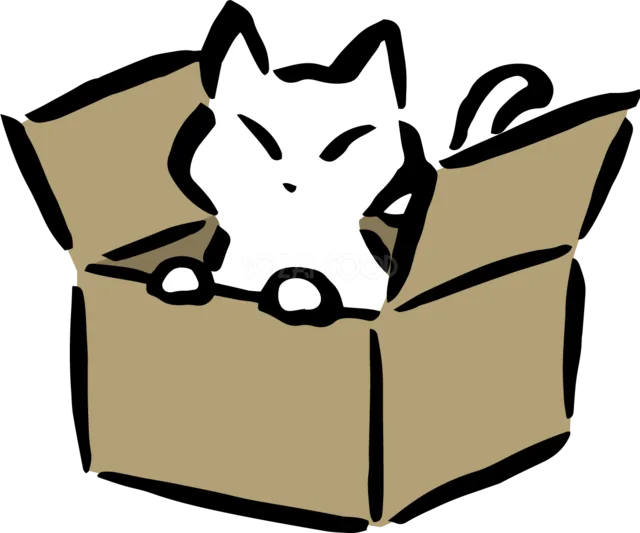 段ボール箱から顔を出す白猫のかわいいイラスト（背景透過PNG）