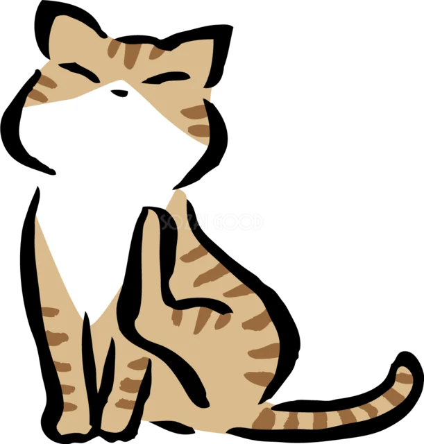 胸を張っておすわりする茶トラ猫のかわいいイラスト（背景透過PNG）