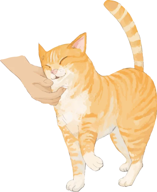 紙をくわえてしっぽを立てる茶トラ猫（背景透過PNG）