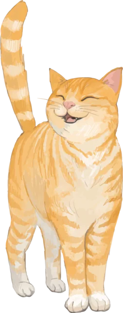目を閉じて立つ茶トラ猫（背景透過PNG）