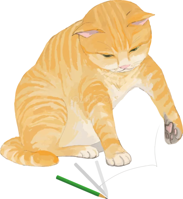 猫じゃらしで遊ぶ茶トラ猫（背景透過PNG）