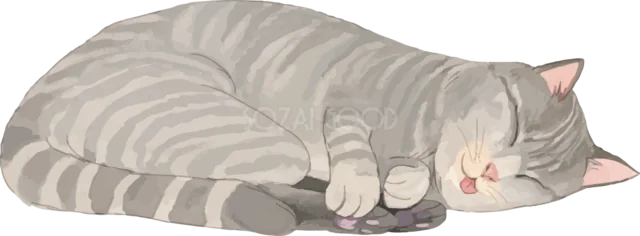 丸くなって眠るグレーのトラ猫（背景透過PNG）