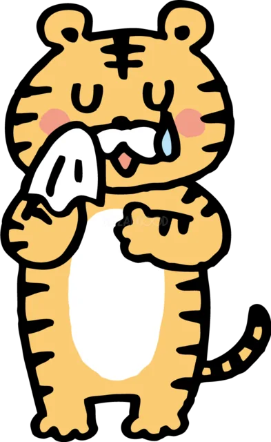 タオルで汗を拭くトラ（背景透過PNG）