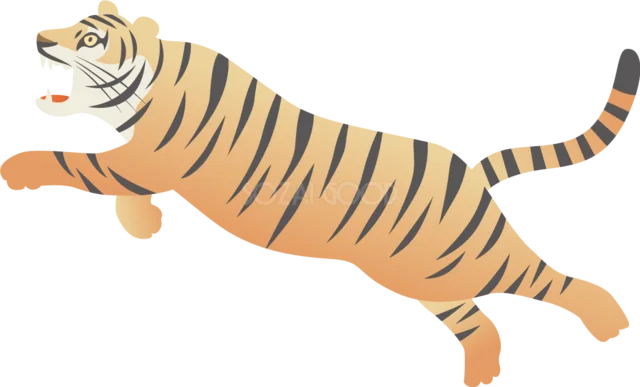 勢いよく横向きに走るトラ（背景透過PNG）