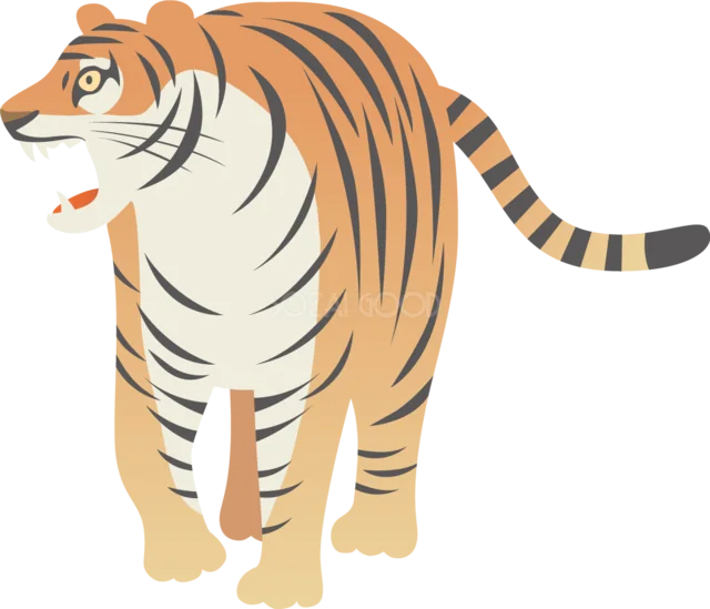 口を開けて立つ大きなトラ（背景透過PNG）