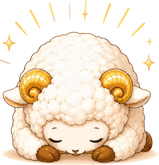 床に手をついて深くお辞儀する羊（背景透過PNG）