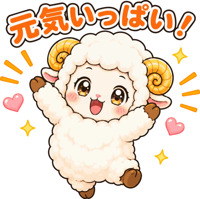片足を上げて元気いっぱいにポーズする羊（背景透過PNG）