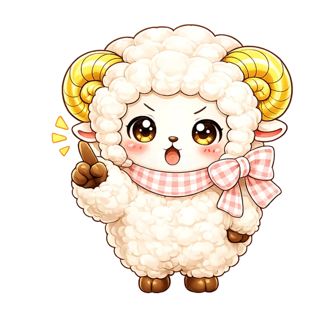 指示棒を持って説明するかわいい羊（背景透過PNG）