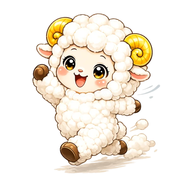 元気よくランニングする健康的な羊（背景透過PNG）