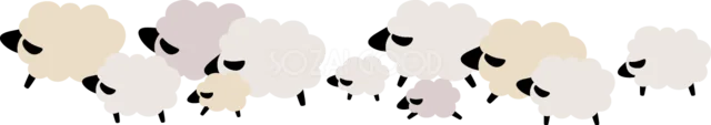たくさんの羊が歩くかわいい群れのライン（背景透過PNG）