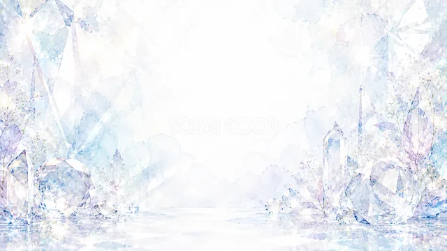 青紫の透明な結晶を両側に飾った水彩フレーム背景