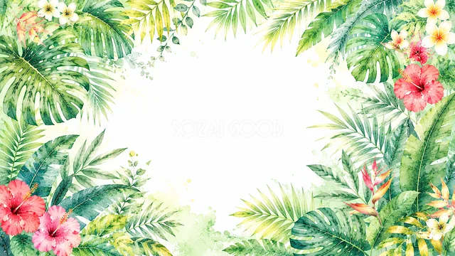 濃い南国の葉のトロピカル水彩背景