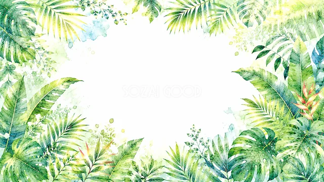 青空とヤシの木のトロピカル水彩背景