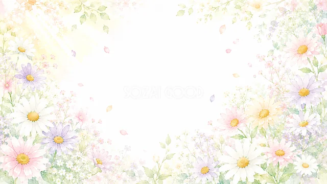 淡いコスモスのパステルカラー水彩花背景