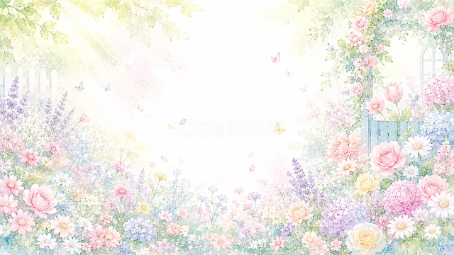 パステルカラーの庭のパステルカラー水彩花背景