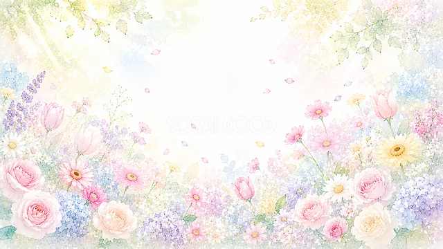 淡い花束の近景のパステルカラー水彩花背景