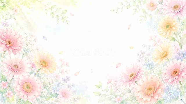 パステルのガーベラのパステルカラー水彩花背景