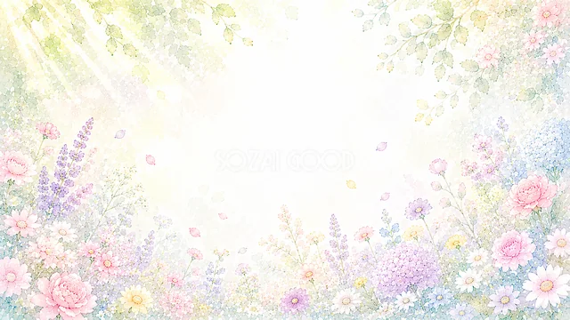 淡い野花の下辺飾りのパステルカラー水彩花背景