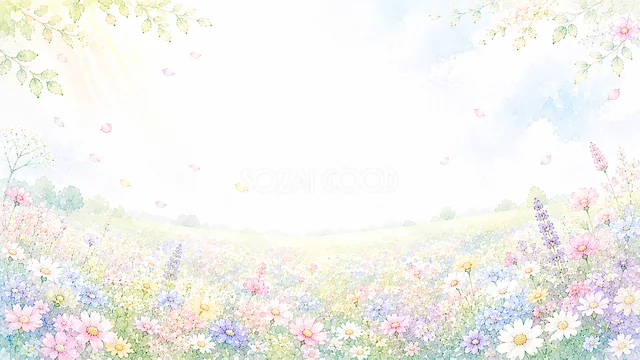 パステルカラーの花畑のパステルカラー水彩花背景