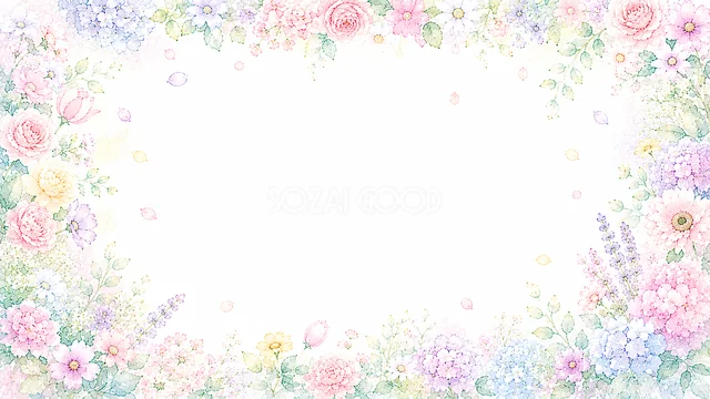 淡い花の四角い囲みのパステルカラー水彩花背景