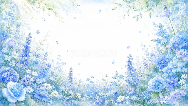 青い花の庭園の青い花水彩背景