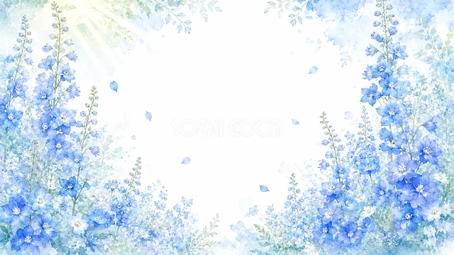 青いデルフィニウムの青い花水彩背景