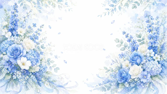 青い花束の青い花水彩背景