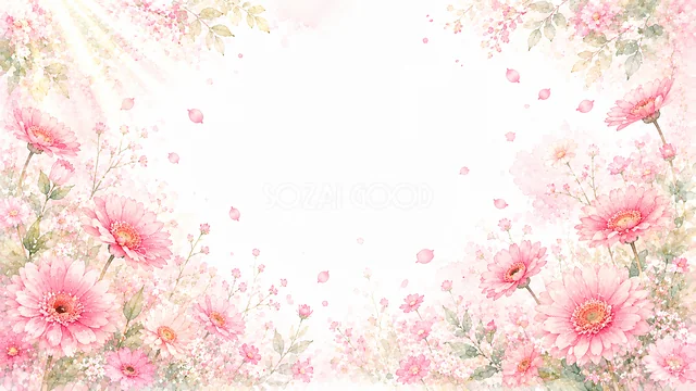 ピンクのコスモスのピンクの花水彩背景