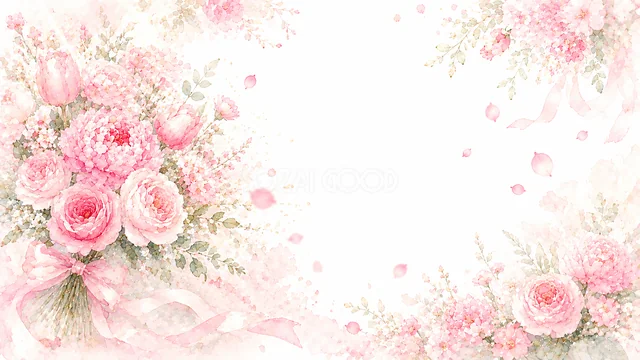 ピンクのバラのピンクの花水彩背景
