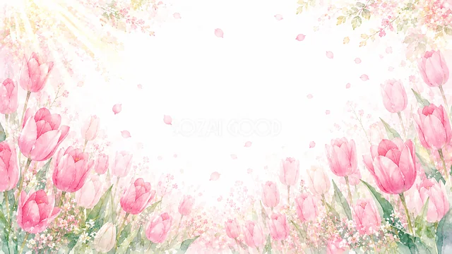 ピンクのチューリップのピンクの花水彩背景