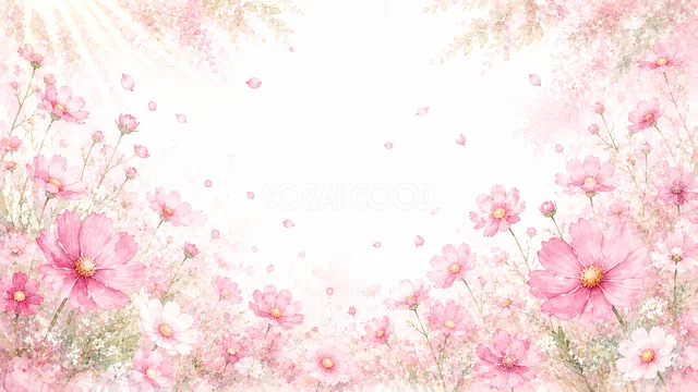 淡いコスモスのピンクの花水彩背景