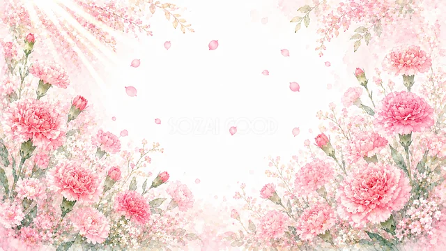 ピンクのガーベラのコーナーのピンクの花水彩背景