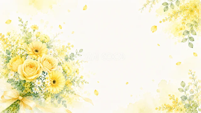 黄色い花束の黄色い花水彩背景