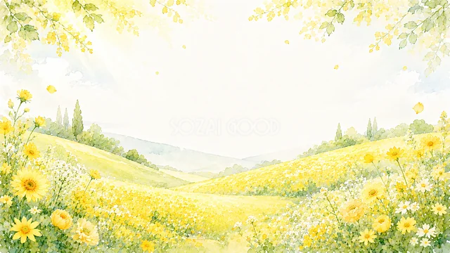 黄色い花の草原の黄色い花水彩背景