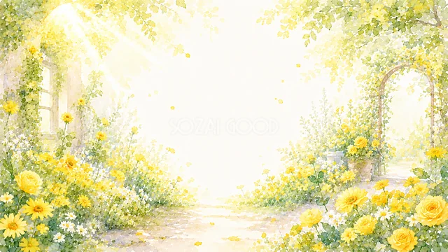 黄色い花の小道の黄色い花水彩背景