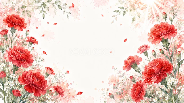 赤いカーネーションの赤い花水彩背景