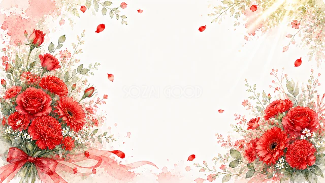カーネーションの花束の赤い花水彩背景