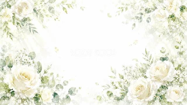 白いバラのアレンジの白い花水彩背景