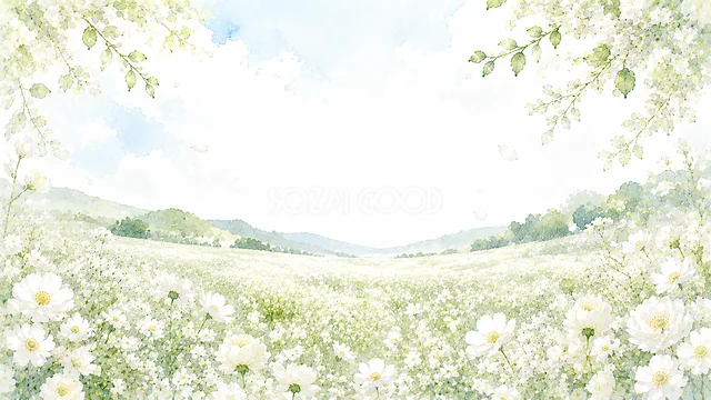 白い花畑の白い花水彩背景