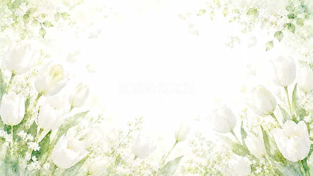 白いチューリップの白い花水彩背景