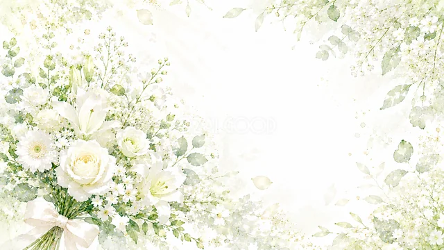 白い花束の白い花水彩背景