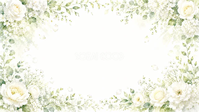 白い花の四角い囲みの白い花水彩背景