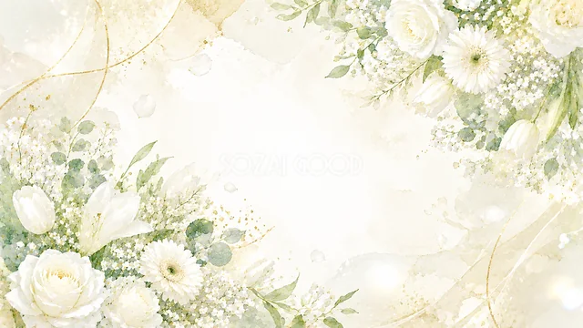 白いバラの近景の白い花水彩背景