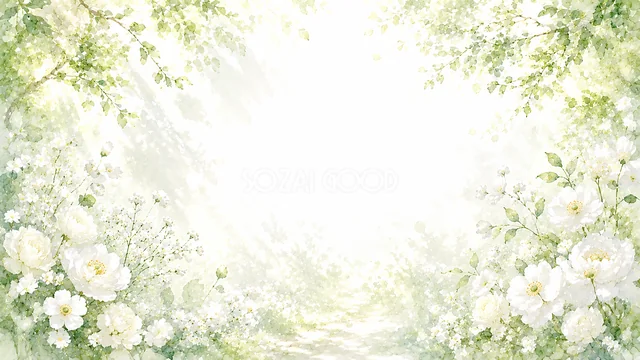 日差しを浴びた白い花の白い花水彩背景