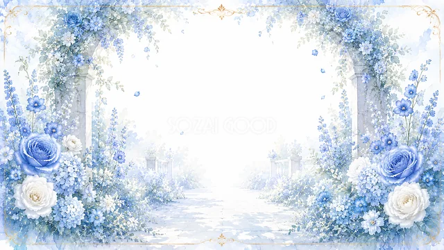 青い花の小道の青い花水彩背景